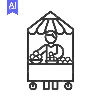 Premium design asset: Line Drawing of a Person Selling Fruit From a Cart