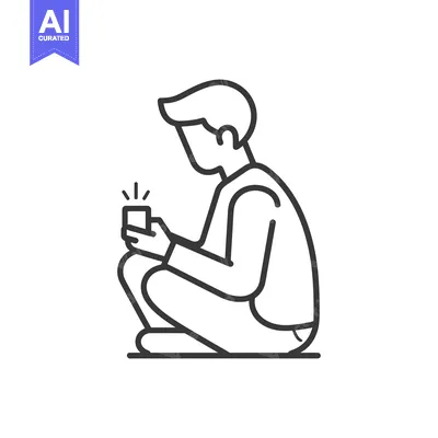 Aset premium populer: Line Drawing of a Person Sitting and Using a Smartphone