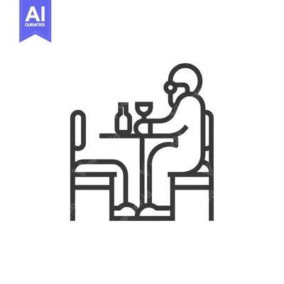 Aset premium populer: Line Drawing of a Person Sitting at a Table with a Drink and Bottle
