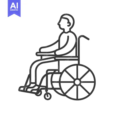 Aset desain premium: Line Drawing of a Person Sitting in a Wheelchair