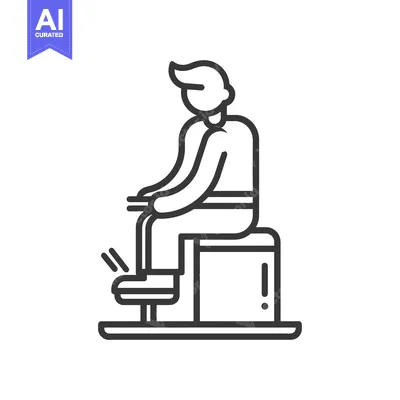 Aset desain premium: Line drawing of a person sitting on a box and pushing down on a pedal