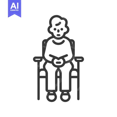 Premium design asset: Line drawing of a person sitting on a chair with their arms crossed.