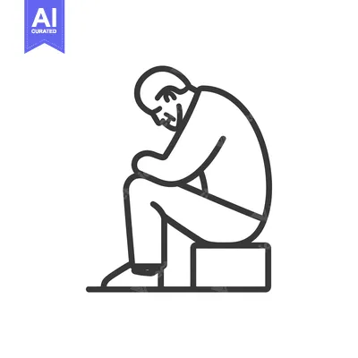Aset premium populer: Line drawing of a person sitting with head down in despair