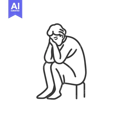 Line Drawing of a Person Sitting with Head in Hands
