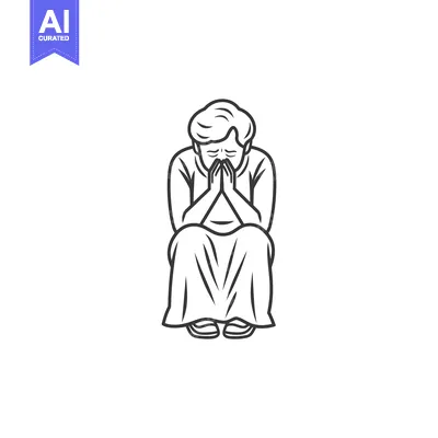 Popular premium asset: Line drawing of a person sitting with their head in their hands