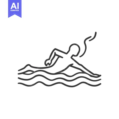 Aset desain premium: Line drawing of a person swimming in waves