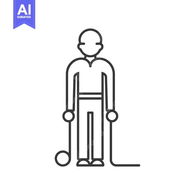 Aset desain premium: Line Drawing of a Person Using a Cane
