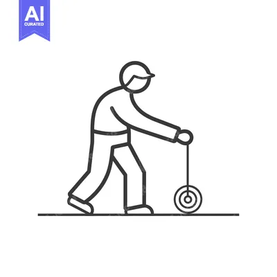 Aset desain premium: Line drawing of a person using a rolling walker