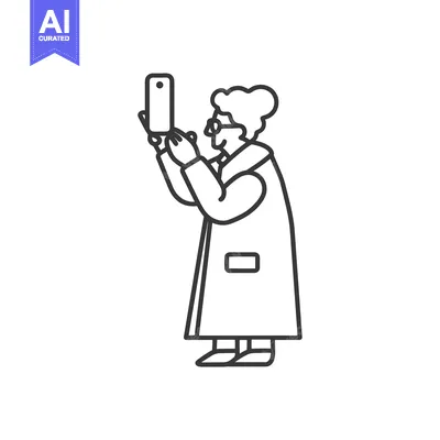 Premium design asset: Line Drawing of a Person Using a Smartphone