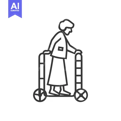 Aset desain premium: Line Drawing of a Person Using a Walker