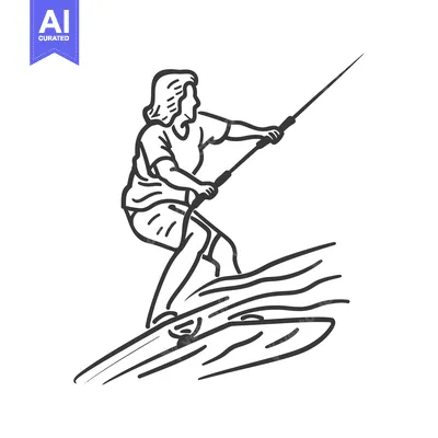 Premium design asset: Line Drawing of a Person Wakeboarding