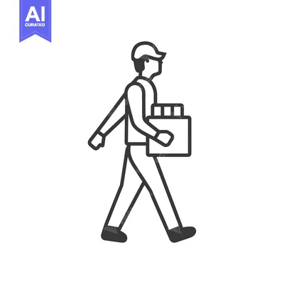 Aset premium populer: Line Drawing of a Person Walking and Carrying a Box