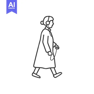 Aset premium populer: Line drawing of a person walking while listening to music