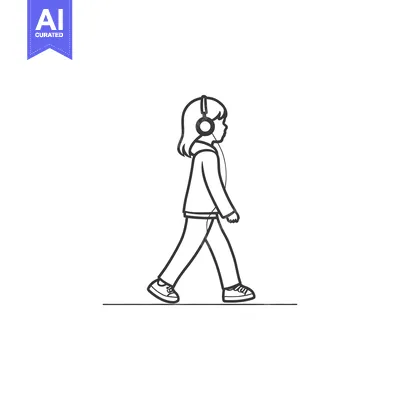 Aset premium populer: Line Drawing of a Person Walking While Listening to Music