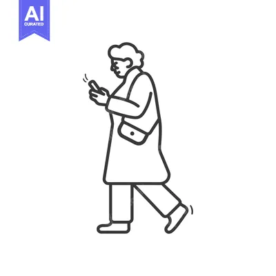 Aset premium populer: Line drawing of a person walking while looking at their phone