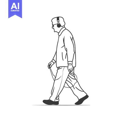Aset desain premium: Line Drawing of a Person Walking While Wearing Headphones