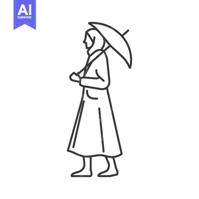 Popular premium asset: Line drawing of a person walking with an umbrella