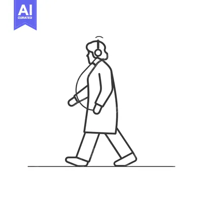 Premium design asset: Line drawing of a person walking with headphones