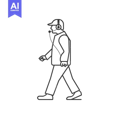 Popular premium asset: Line Drawing of a Person Walking with Headphones