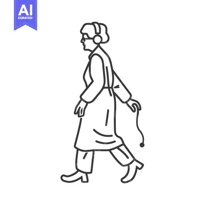 Premium design asset: Line drawing of a person walking with headphones on