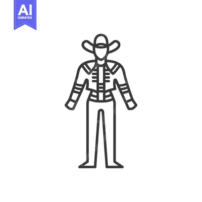 Aset desain premium: Line Drawing of a Person Wearing a Cowboy Hat and Western-Style Jacket