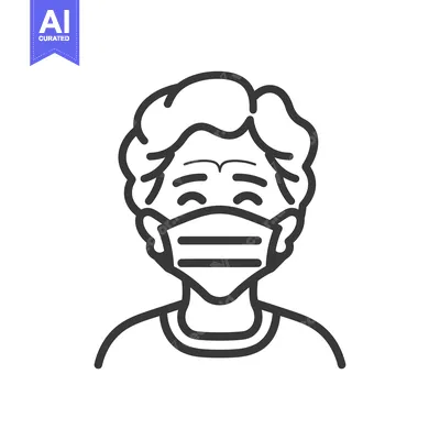 Premium design asset: Line drawing of a person wearing a face mask