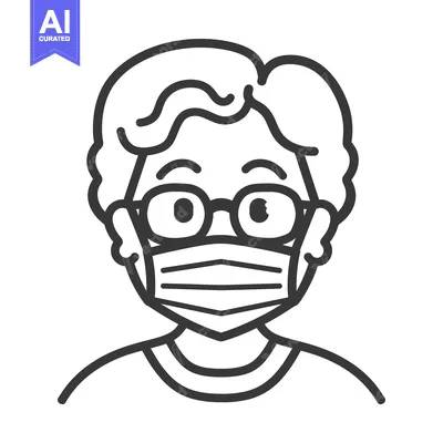 Popular premium asset: Line drawing of a person wearing a face mask and glasses
