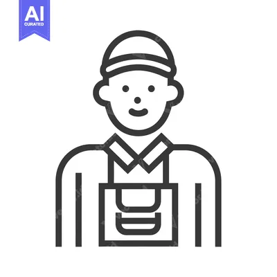 Popular premium asset: Line drawing of a person wearing a hat and an apron