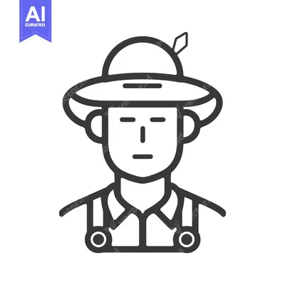 Aset desain premium: Line drawing of a person wearing a hat and overalls