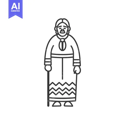 Popular premium asset: Line Drawing of a Person Wearing a Long Robe and Holding a Cane