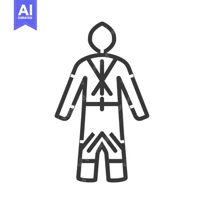 Premium design asset: Line drawing of a person wearing a protective suit with straps