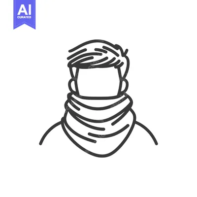 Aset desain premium: Line Drawing of a Person Wearing a Scarf