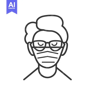 Aset premium populer: Line drawing of a person wearing glasses and a face mask