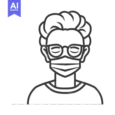 Aset premium populer: Line Drawing of a Person Wearing Glasses and a Face Mask