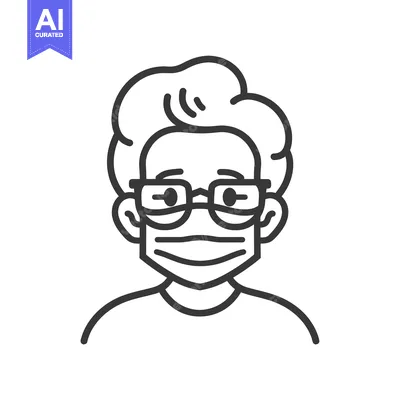 Aset premium populer: Line Drawing of a Person Wearing Glasses and a Face Mask