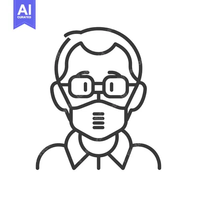 Aset desain premium: Line Drawing of a Person Wearing Glasses and a Face Mask