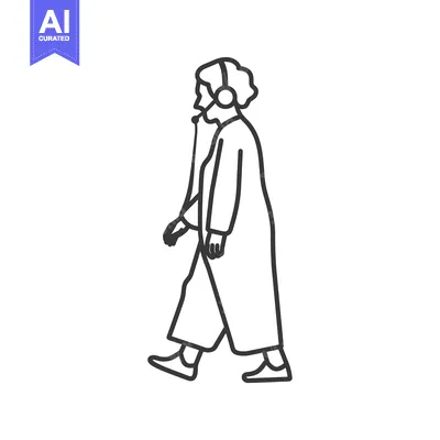 Aset desain premium: Line drawing of a person wearing headphones and walking