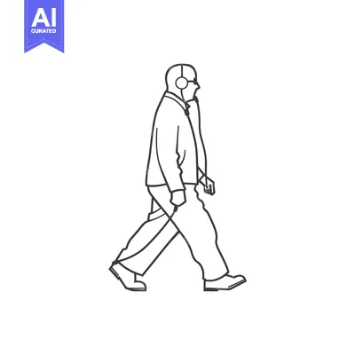 Aset premium populer: Line drawing of a person wearing headphones and walking