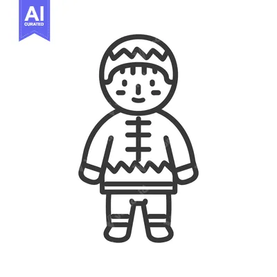 Premium design asset: Line Drawing of a Person Wearing Traditional Clothing