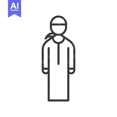 Aset desain premium: Line drawing of a person wearing traditional Islamic clothing