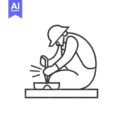 Aset desain premium: Line drawing of a person welding a metal plate