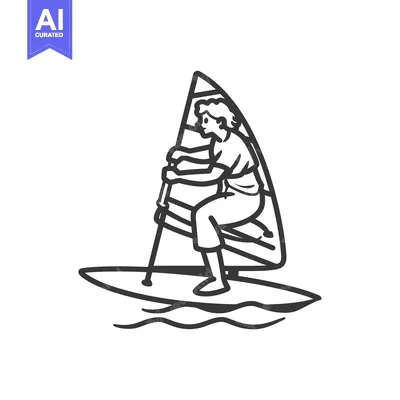 Line Drawing of a Person Windsurfing