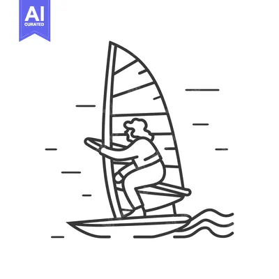 Aset premium populer: Line Drawing of a Person Windsurfing