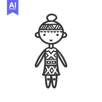 Popular premium asset: Line Drawing of a Person with a Bun and Geometric Patterned Clothing