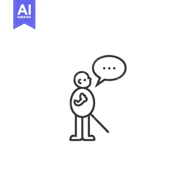 Aset desain premium: Line drawing of a person with a cane speaking