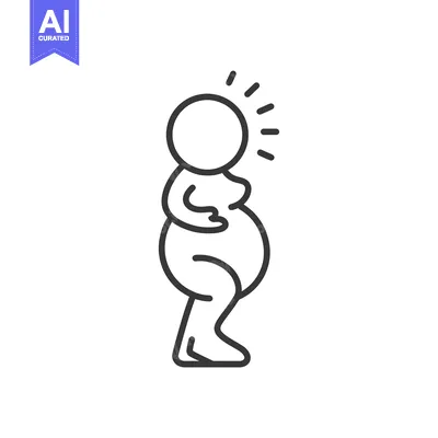 Aset premium populer: Line drawing of a person with a large belly and a surprised expression