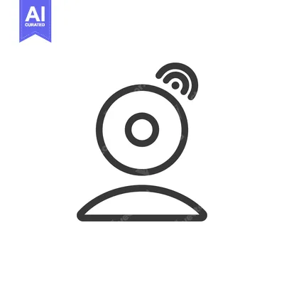 Premium design asset: Line drawing of a person with a webcam and wifi signal above their hea