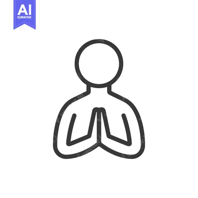 Aset desain premium: Line drawing of a person with hands clasped in prayer