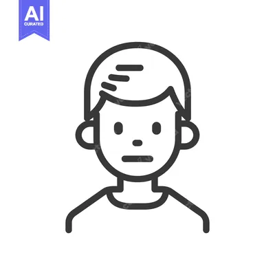 Aset desain premium: Line Drawing of a Person with Short Hair and a Neutral Expression