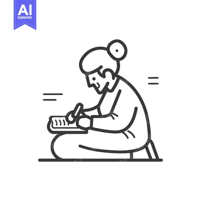 Popular premium asset: Line Drawing of a Person Writing in a Seated Position